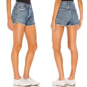 AGOLDE Parker High Rise Cutoff Denim Shorts Lowkey Dark Wash Frayed Hem Size 29